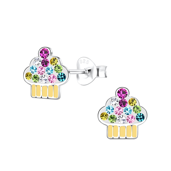 Wholesale Sterling Silver Cupcake Ear Studs - JD18553