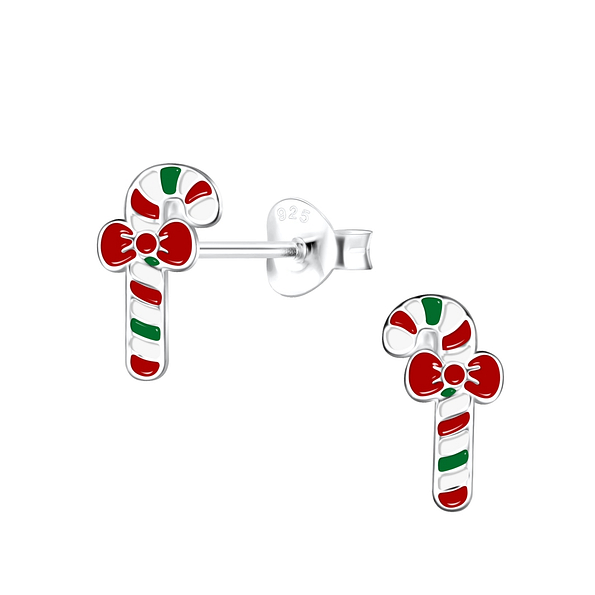 Wholesale Sterling Silver Candy Cane Ear Studs - JD19073