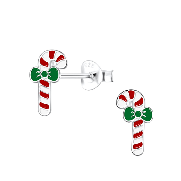 Wholesale Sterling Silver Candy Cane Ear Studs - JD19072