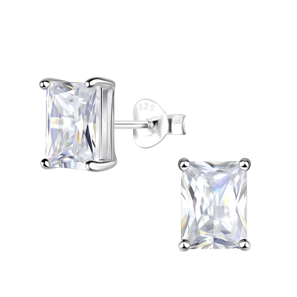 Wholesale 6X8mm Baguette Cubic Zirconia Sterling Silver Ear Studs - JD18730