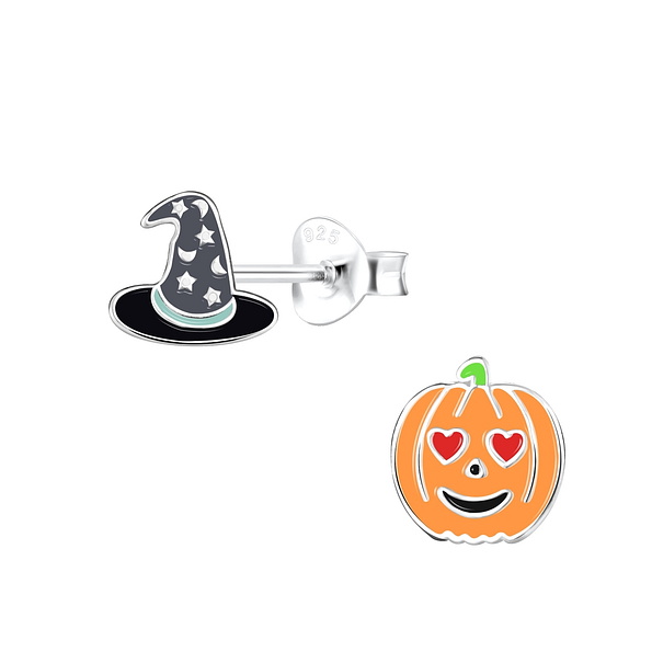 Wholesale Sterling Silver Witch Hat and Pumpkin Ear Studs - JD18589