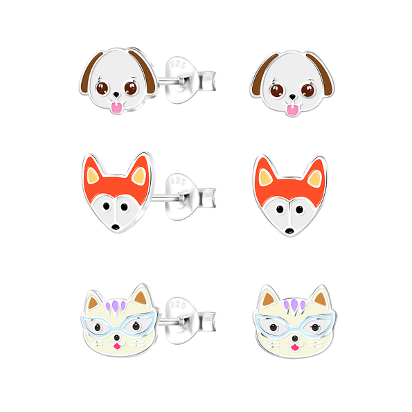 Wholesale Sterling Silver Animal Lover Ear Studs Set - JD18567