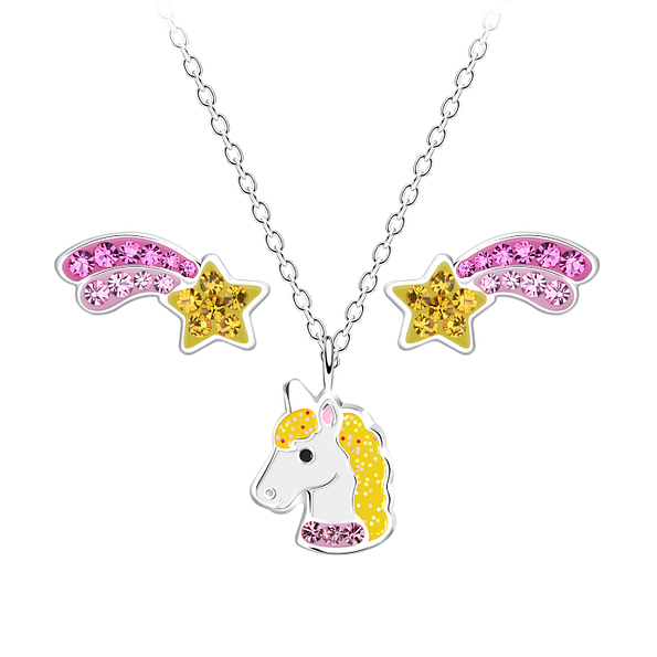 Wholesale Sterling Silver Unicorn Necklace and Ear Studs Set - JD18617