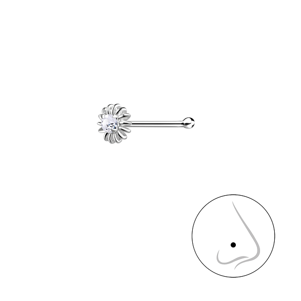 Wholesale Sterling Silver Flower Nose Stud With Ball - JD18744