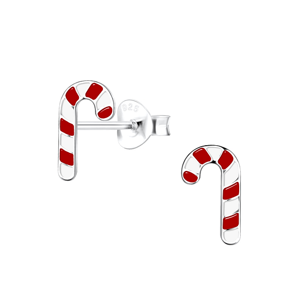 Wholesale Sterling Silver Candy Cane Ear Studs - JD19077