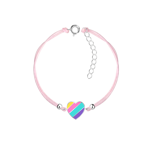 Wholesale Sterling Silver Rainbow Heart Cord Bracelet - JD19181