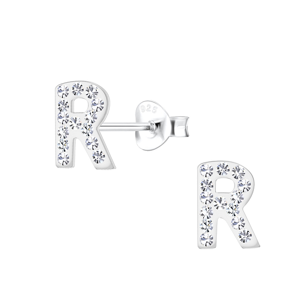 Wholesale Sterling Silver Letter R Ear Studs - JD19194