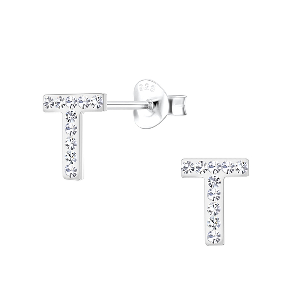 Wholesale Sterling Silver Letter T Ear Studs - JD19196