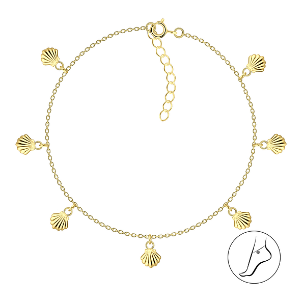 Wholesale 25cm Sterling Silver Shell Charm Anklet with Extension - JD19120