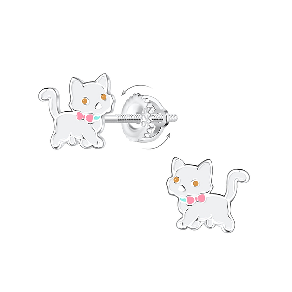 Wholesale Sterling Silver Cat Screw Back Ear Studs - JD16995