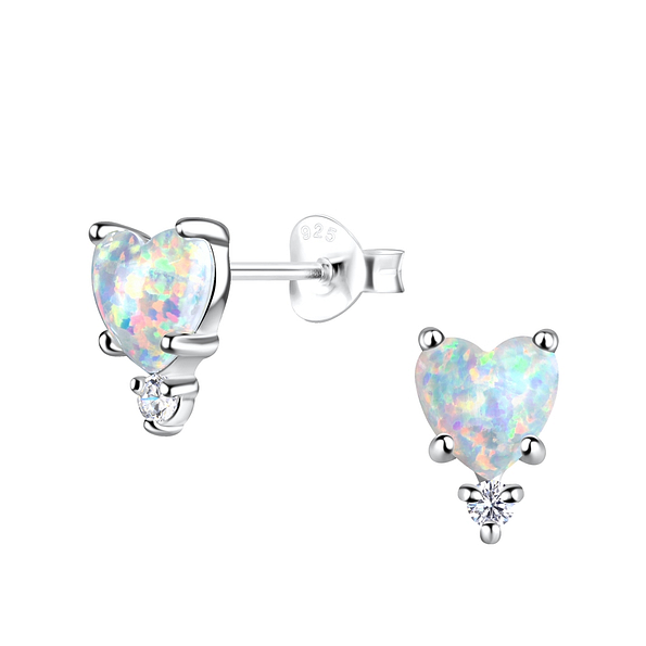 Wholesale Sterling Silver Heart Opal Ear Studs - JD19504