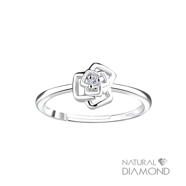 Wholesale Silver Rose Flower Adjustable Ring With Natural Diamond
