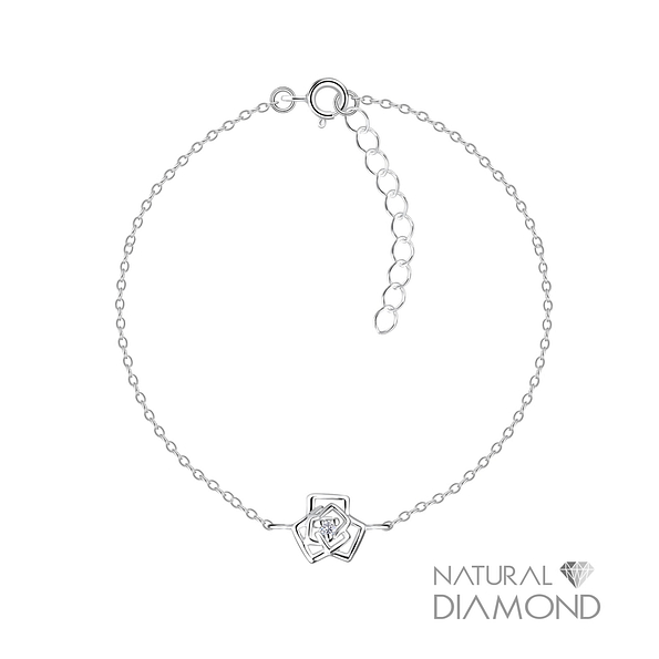 Wholesale Sterling Silver Rose Flower Bracelet With Natural Diamond - JD17059