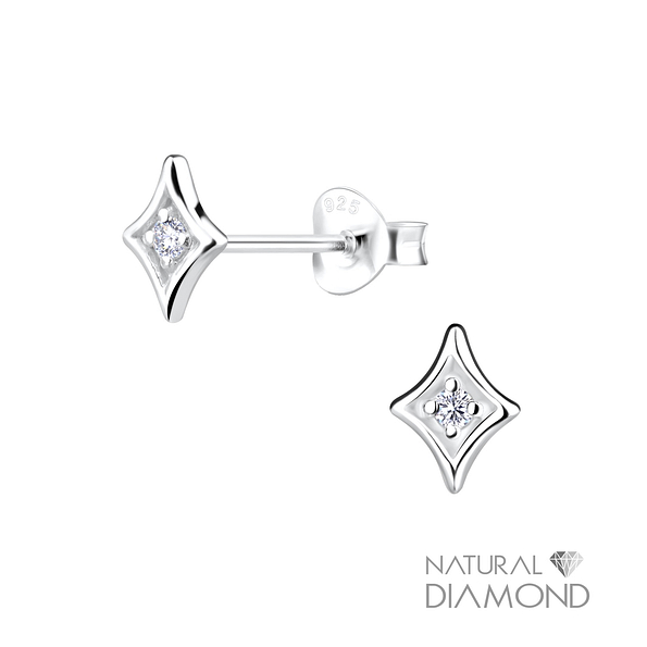 Wholesale Sterling Silver Diamond Shaped Ear Studs With Natural Diamond - JD14987