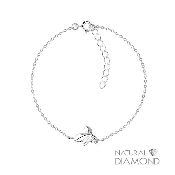 Wholesale Sterling Silver Leaf Bracelet With Natural Diamond - JD17067