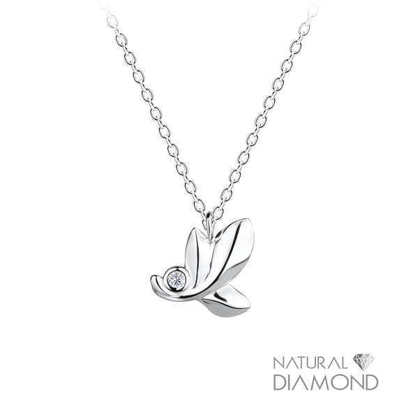 Wholesale Sterling Silver Leaf Necklace With Natural Diamond - JD15824
