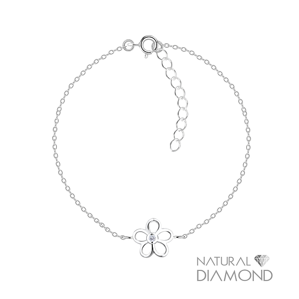 Wholesale Sterling Silver Flower Bracelet With Natural Diamond - JD17069