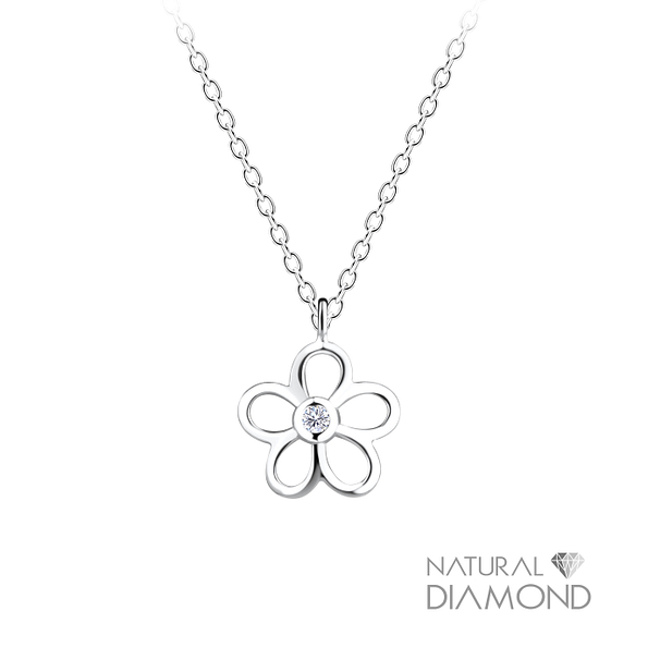 Wholesale Sterling Silver Flower Necklace With Natural Diamond - JD15826