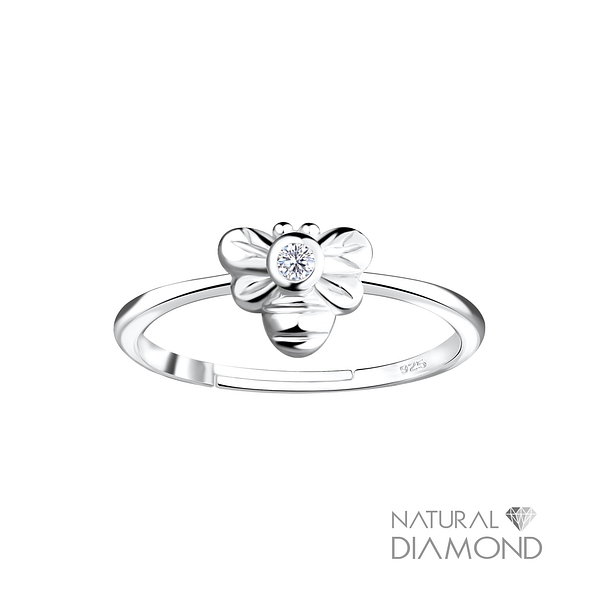 Wholesale Sterling Silver Bee Adjustable Ring With Natural Diamond - JD17071