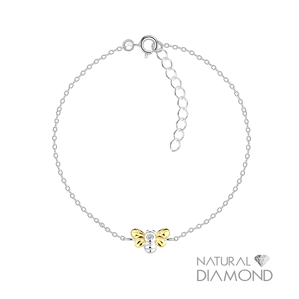 Wholesale Sterling Silver Bee Bracelet With Natural Diamond - JD17075