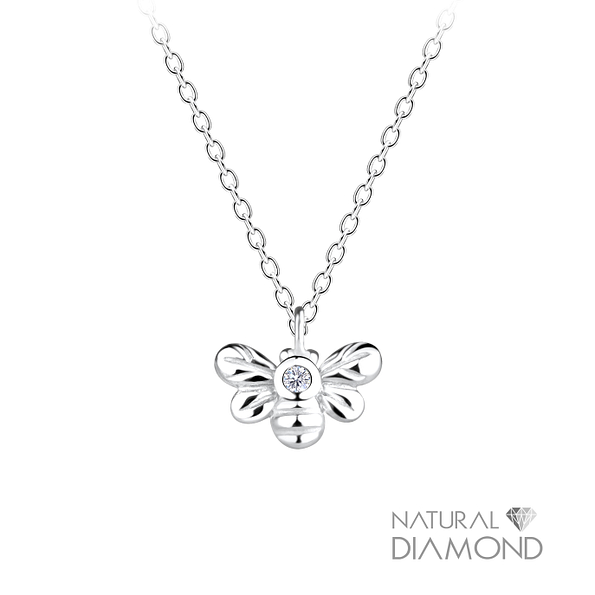 Wholesale Sterling Silver Bee Necklace With Natural Diamond - JD17074