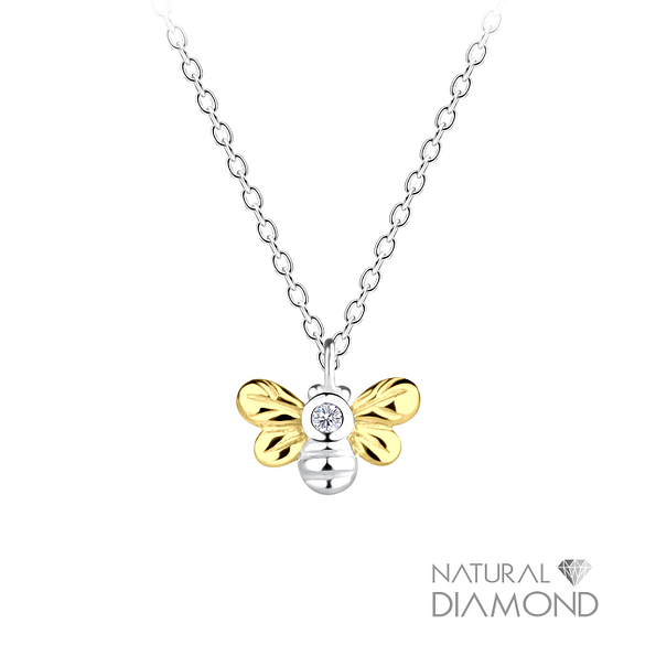 Wholesale Sterling Silver Bee Necklace With Natural Diamond - JD15821