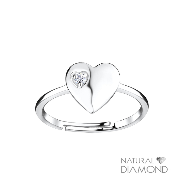 Wholesale Sterling Silver Heart Adjustable Ring With Natural Diamond - JD17055