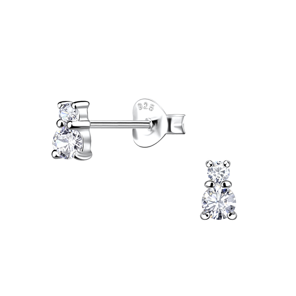 Wholesale Sterling Silver Double Stone Ear Studs - JD19638