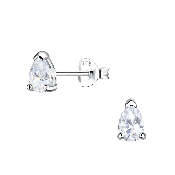 Wholesale 4X6mm Pear Cubic Zirconia Sterling Silver Ear Studs - JD19719