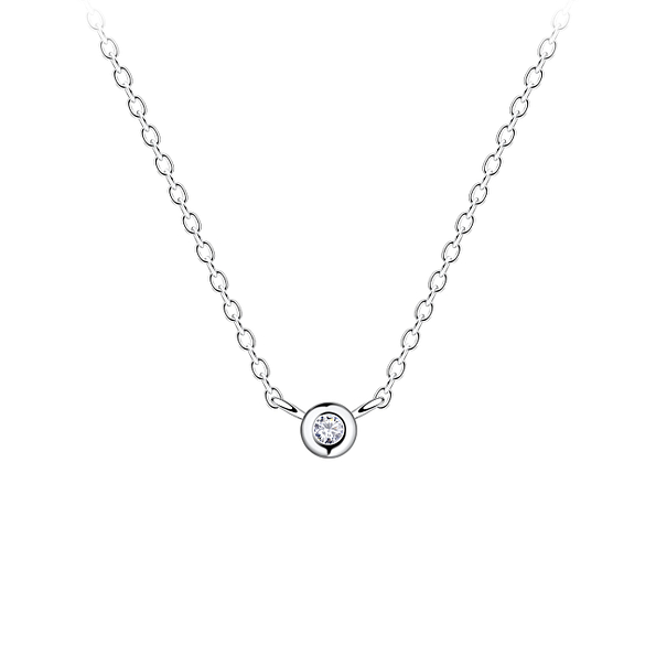 Wholesale Sterling Silver Single Stone Necklace - JD19911