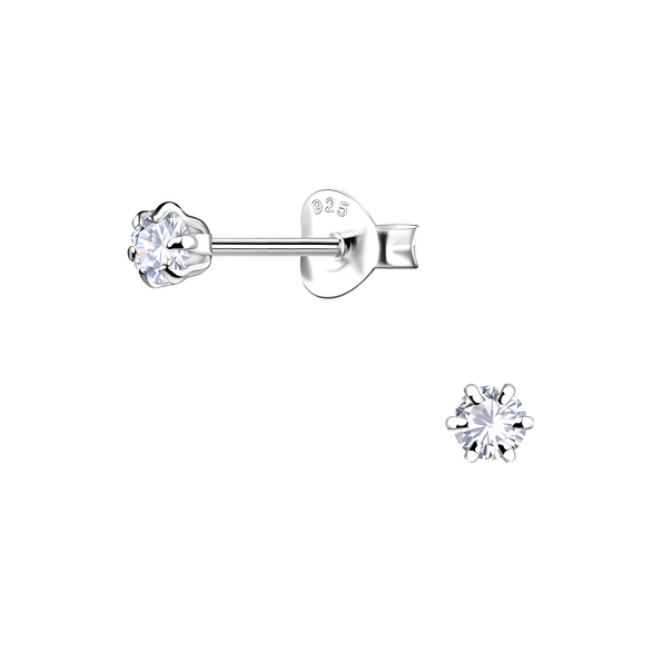 Wholesale 3mm Round Cubic Zirconia Sterling Silver Ear Studs - JD8786