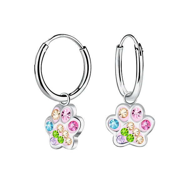 Wholesale Sterling Silver Paw Print Charm Ear Hoops - JD17912