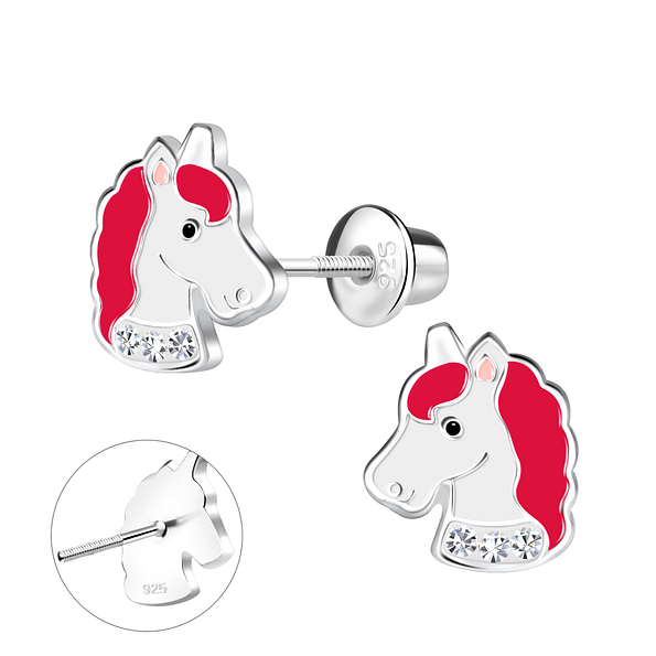 Wholesale Sterling Silver Unicorn Screw Back Bullet Earrings - JD16538