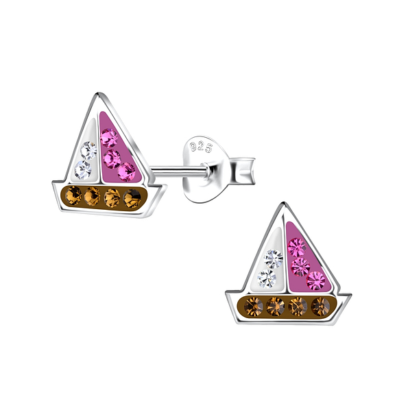 Wholesale Sterling Silver Sailboat Ear Studs - JD19978