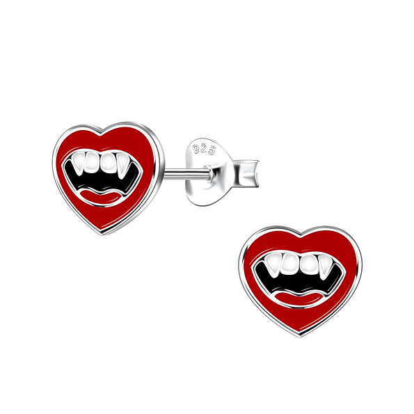 Wholesale Sterling Silver Vampire Heart Ear Studs - JD19977