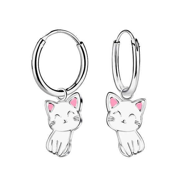 Wholesale Sterling Silver Cat Charm Ear Hoops - JD17911