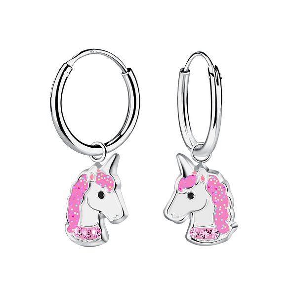 Wholesale Sterling Silver Unicorn Charm Ear Hoops - JD17917