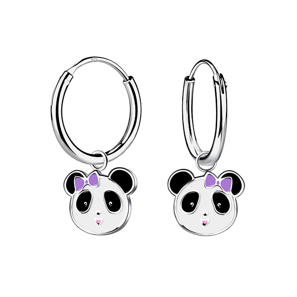 Wholesale Sterling Silver Panda Charm Ear Hoops - JD20138