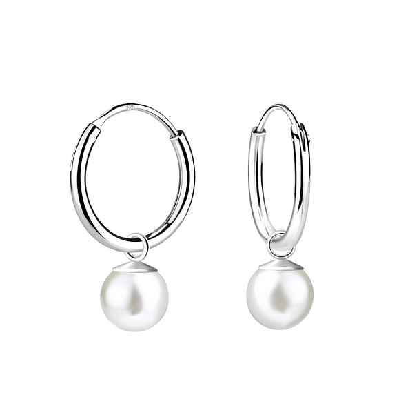 Wholesale 6mm Pearl Sterling Silver Charm Ear Hoops - JD19960