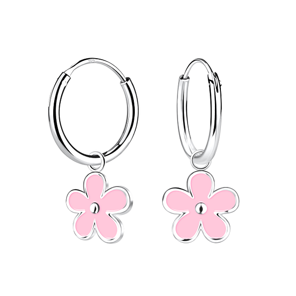 Wholesale Sterling Silver Flower Charm Ear Hoops - JD19901