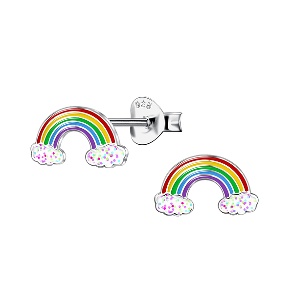 Wholesale Sterling Silver Rainbow Glitter Ear Studs - JD17792