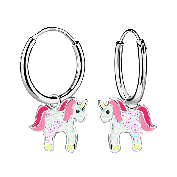 Wholesale Sterling Silver Unicorn Charm Ear Hoops - JD15742