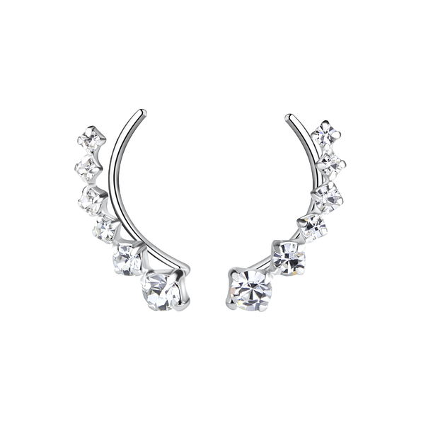 Wholesale Sterling Silver Curved Line Crystal Ear Climbers - JD10483