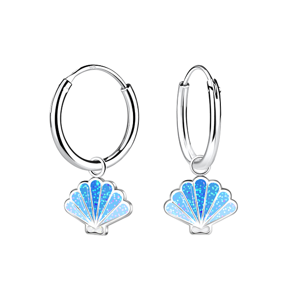 Wholesale Sterling Silver Shell Charm Ear Hoops - JD12890