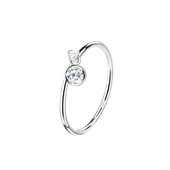 Wholesale 4mm Round Cubic Zirconia Sterling Silver Charm Ring - JD18776