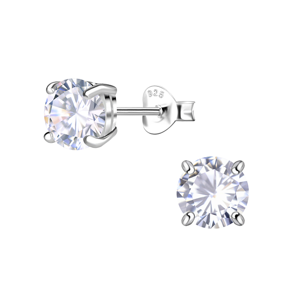 Wholesale 6.5mm Round Cubic Zirconia Sterling Silver Ear Studs - JD20420