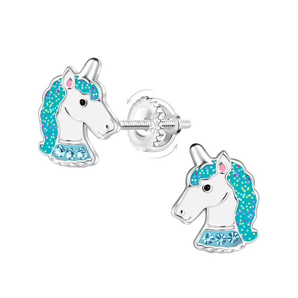 Wholesale Sterling Silver Unicorn Screw Back Ear Studs - JD16993