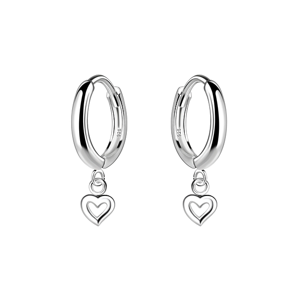 Wholesale Sterling Silver Heart Charm Huggie Earrings - JD20011