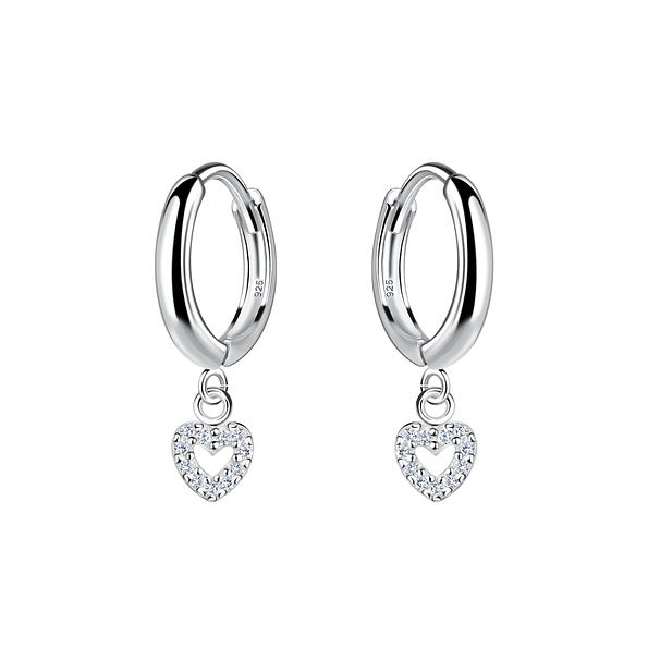 Wholesale Sterling Silver Heart Charm Huggie Earrings - JD20013