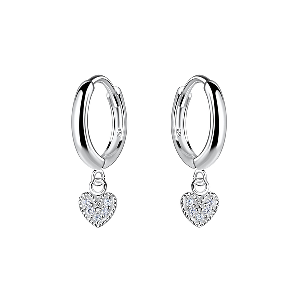 Wholesale Sterling Silver Heart Charm Huggie Earrings - JD20016